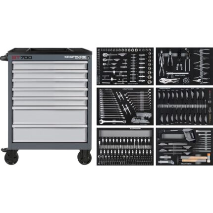 KRAFTWERK BASIC LINE Werkstattwagen BT700 | 7 Schubladen, 301-tlg. Werkzeug-Set MADE IN GERMANY - KW-102.117.104