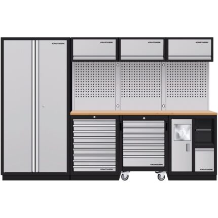 KRAFTWERK MOBILIO-EX 4er Werkbank-Kombi – DEEP Tiefe: ca. 721 mm (690 mm Arbeitsplatte) – Kompakt, modular & mit Buche-Multiplex-Arbeitsplatte - KW-3964D-EX