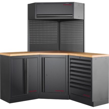 KRAFTWERK Werkstatt-Eckkombination – 3-teilig, Buche Multiplex, flexibel & modular - KW-3964R-BLK